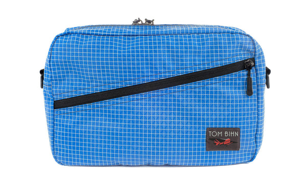 A Packing Cube Shoulder Bag in Island (blue with white grid) 200 Halcyon.